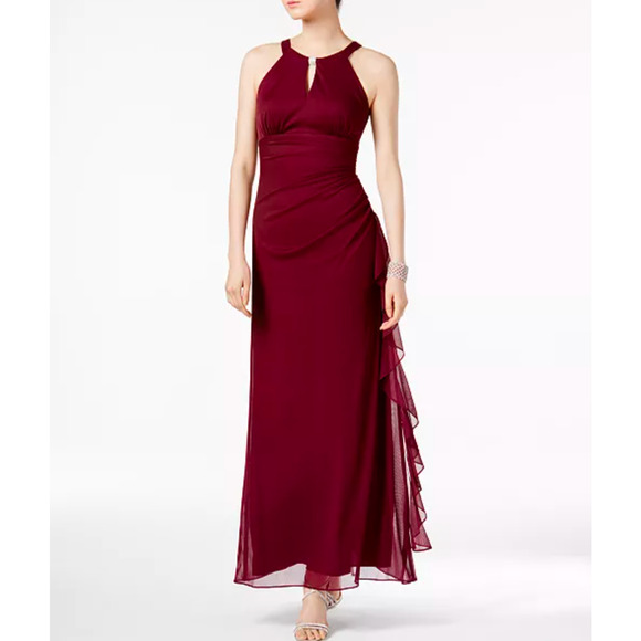 NWT B&A by Betsy and Adam Ruched Halter Gown  Garnet size 4 - Picture 5 of 5